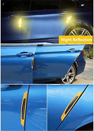 Image of ZYTC 4pcs 3D Super Yellow Reflective Stickers Black Real Carbon Fiber Strips Car Side Door Edge Bumper Anti-Scratch Protection Guards Trim Stickers Universal