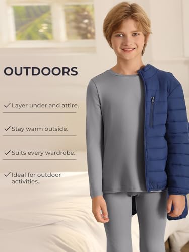Haloumoning Thermal Underwear for Kids Boys Winter Base Layer Athletic Skiing Long Johns Sets 5-14 Years4