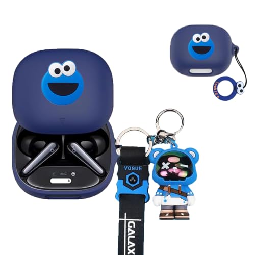 For Anker Soundcore Liberty 4 Pro 用 ケース カバー 【RoBeKaU】対応:Anker Soundcore Liberty 4 Proカバー ブルーシリコン保護ケース3D漫画熊 着装まま充電可能 4点セット 耐衝撃/防水