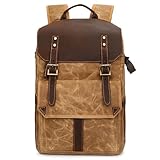SOUNAY Kamerarucksack aus Gewachstem Canvas, Fotorucksack mit Stoßfestem 16-Zoll-Laptopfach, Wasserdichter Rucksack für Stativ, Objektive und Zubehör (Gelb)
