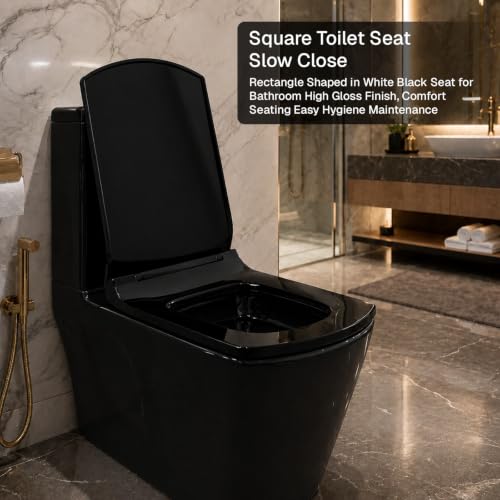Image of KrissKross Black Toilet Seat Cover | Western EWC Commode | Soft Close Technology | Heavy-Duty PP | Adjustable Hinges | Easy Installation