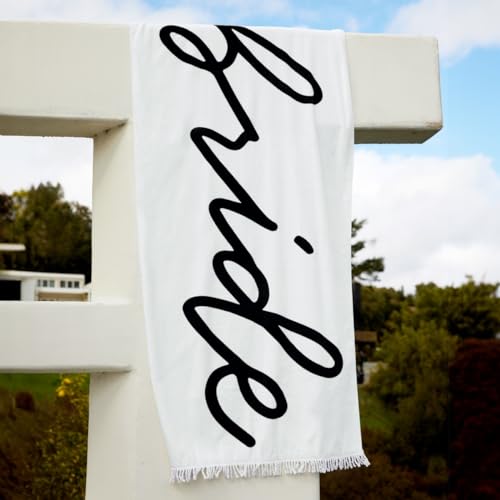xo Fetti Bride Fringe Beach Towel - 100% Cotton | Bachelorette Decorations Black and White Bridal Shower Gift Bridesmaid Favors Engagement Party Poolside Bride to Be Newlywed Honeymoon Supplies