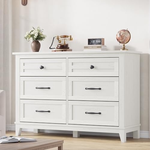 GarveeHome 6 Dresser for Bedroom, 47 in Wide Drawer Dresser with Storage Freestanding, Wooden Closet Storage Chest for Living Room, Bedroom, Entryway,