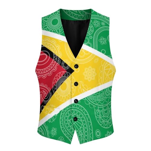 Guyana Flag Paisley Pattern Novelty Men's Suit Vest Casual Formal Dress Vests Business Waistcoat3