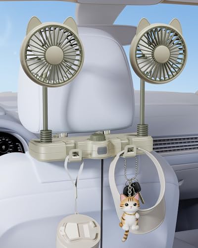 scenein Cute Dual Head Gooseneck Car Cooling Fans for Back Seat for Kids, 5v/12v/24v Usb Car Headrest Fan for Baby Rear Facing, Car Seat Cooler That Blow Cold Air for Vehicles Sedan Suv Rv Without Ac
