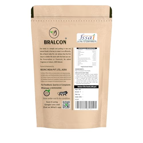 Image of BRALCON Seeds Combo of Chia, Watermelon, Pumpkin, Sunflower, Flax Seeds - 500g (5 x 100g Each Pack) | Unroasted Mix Seeds for eating with Omega 3 and rich in Fiber, Protein for Weight Loss