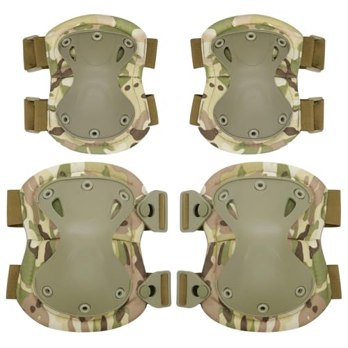 Qavctw Tactical Knee and Elbow Pads Set Protective Gear Knee Pads for Outdoor Sports Combat Paintball CS Cycling Skateboarding Skate Safety Guards Pads