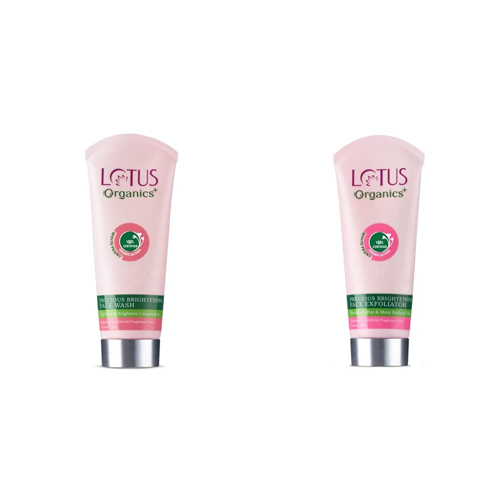 Lotus Organics+ Precious Brightening Face Wash & Exfoliator | Cleansing & Impurity Removal | 100% Certified Organic White Peony For Dull & Pigmented Skin | All Skin Types | 100g
