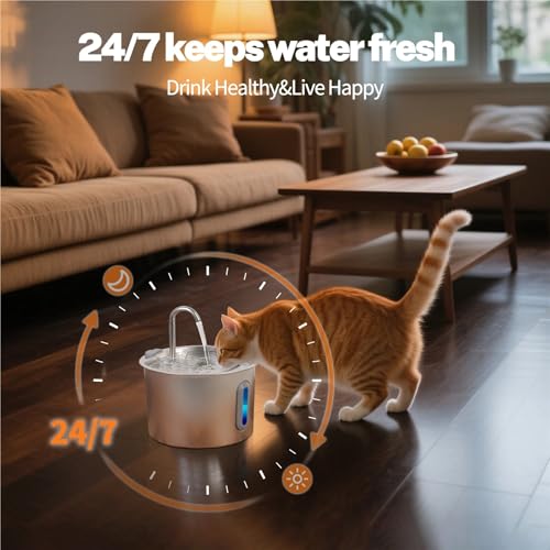 Fuente de agua para gatos acero inoxidable 2.2L miniatura 4