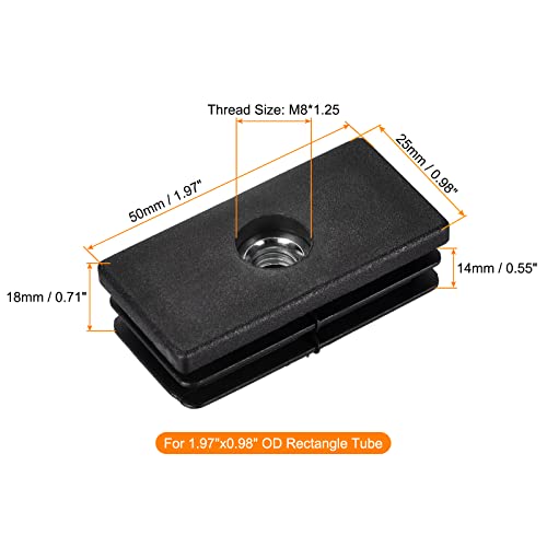 Inserts pour tubes rectangulaires filetés M8 robustes pour fixer vos roulettes - 3