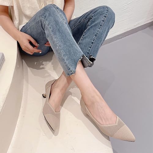 HIPPOSEUS Women Knit Pointed Toe Pump Shoes Kitten Heels Comfortable Dress Shoes4