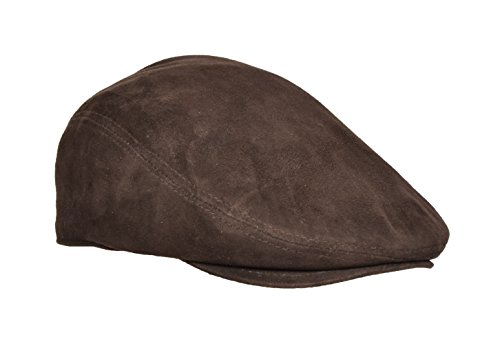 A1 FASHION GOODS Genuine Brown Suede Soft Leather Flat Cap English Granddad Hat Baker-boy Classic Cap - Earl, Brown, Small