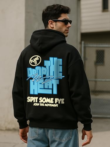 Image of Veirdo Polycotton Spun Oversized Fit Drop Shoulder Hooded Sweatshirt Full Sleeves Back Graphic Printed Jumper Hoodie for Men (Available Sizes: S to 3XL)
