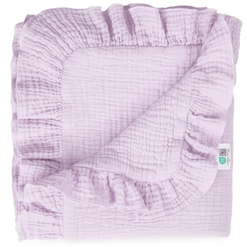 lulumoon Muslin Baby Blanket for Girls: 100% Cotton Ruffle Swaddle Blanket