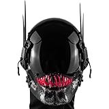 Cyberpunk Skull Mask with LED Light Gothic Cyber Mask for Men, Techwear mask, Halloween Cosplay Costume Accessory (Purple)