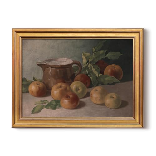 Image of HUARCEY Gold Framed Vintage Wall Art for Living Room, Harvest Apples Still Life Oil Painting Artwork Shelf Decor Abstract Wall Pictures Prints, Farmhouse Fruit Room Decor Bedroom Kitchen Bathroom