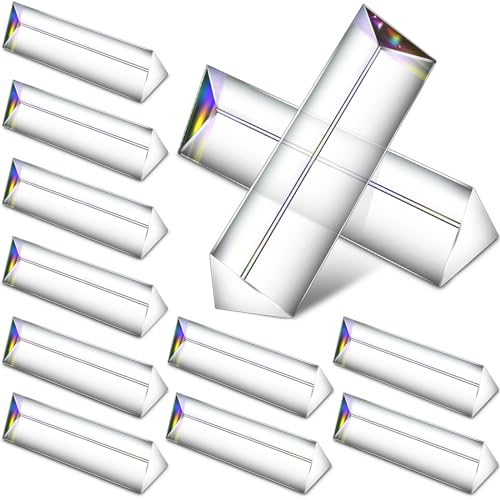 Kanayu 12 Pack Clear Triangular Prism Optical Glass Triple Prism for Photography Effects Physics Teaching Light Spectrum Optics(4 Inch)