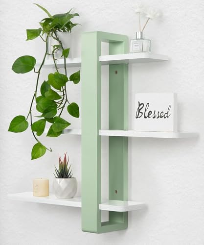 LIVINGLOOM Wooden Floating Shelves Wall Shelf/Wall Rack/Book Shelf/Home Decoration Shelves Home Storage, Ideal for Plants and Photos 3-Tier Mounted Shelving for Bedroom Living Room Decor (Mint Green)