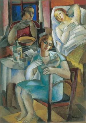 Peinture à l'huile Visit 1933 Armand Schonberger Résout Mur Vide Toile Fine Art Salon Cabinet 12x16