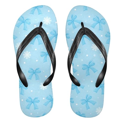 Burbuja Bows Snowflakes Flip Flops for Women Men, Soft Thong Sandals Rubber Slippers for Pool Beach Essentials
