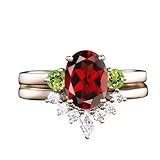 Gems Vibes Queenly Garnet Ring Natural Birthstone Jewelry Set 925 Sterling Silver Ring for Women Wedding Engagement Best Gift for Her Elegant Designer Ring Gemstone Peridot Ring