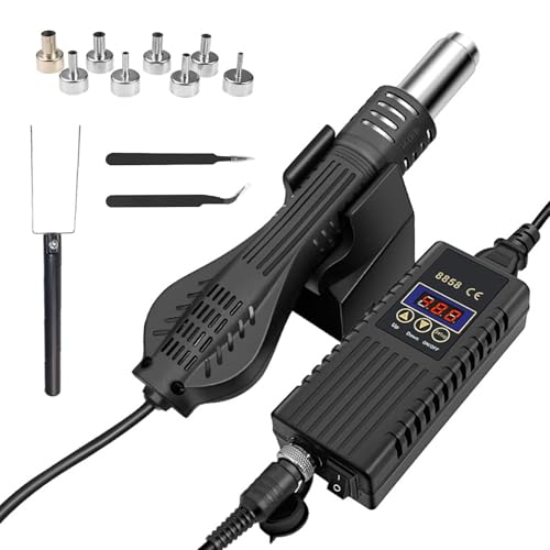 Lötstation 700W, Heißluft Lötstation mit LED Digitalanzeige 10 Stufiger Temperaturregelung 100~480°C Lötkolben Set mit 8 Lötspitzen ESD Sicheren Pinzetten Lötdrahtspender für BGA SMD Reparatur