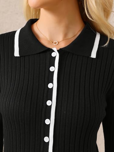 Women's Midi Sweater Dress Knitted Ribbed A-Line Long Sleeve Dresses4