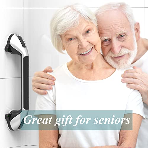 Aquachase 17Inch Suction Grab Bar With Indicators, Tool-Free Installation, Balance Assist Steady Handle For Shower, Bathtub, Toilet, Bathroom, Dual Tone (Silver, Black), 2-Pack #TOP7