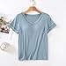 Women's Built-in Bra Pajama Top Loose Fit Sleepshirt V-Neck Short Sleeve Lounge Tee Nightshirt