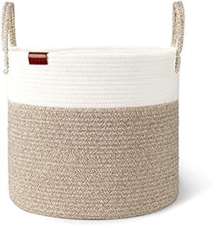 Aoohun Cotton Rope Laundry Basket, Woven Storage Baskets Collapsible Toy Hamper Storage Organiser Desert Small D38*H35cm