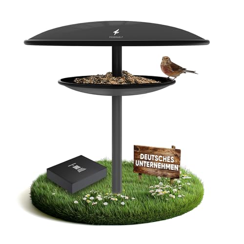 FEDERWELT Vogelhaus mit Ständer wetterfest, rostfrei aus Stahl [XXL 40cm Dach] 2in1 Vogelfutterhaus und Vogeltränke Winterfest | Vogelfutterspender für Vögel | Moderne Garten Deko | Anthrazit