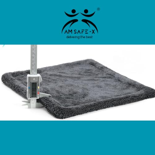 Image of AM Safe-X Microfiber Cloth for Car 1200 GSM 40x60 cms 1 Pcs Twisted Loop Super Absorbent Towel, Edgeless Design with Plush Pile & Lint Free Cloth for Drying & Detailing, Grey