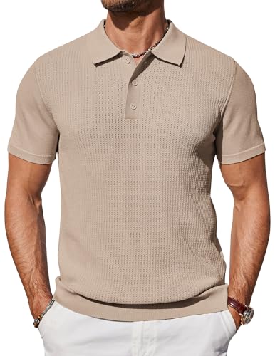 COOFANDY Poloshirts für Herren Kurzarm Sommer Polo Shirt Strick Casual Polohemd Golf Shirts Khaki XL