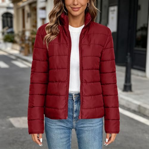 fartey Women's Winter Puffer Jacket Zip Up Stand Collar Tops Winter Coat - image 3