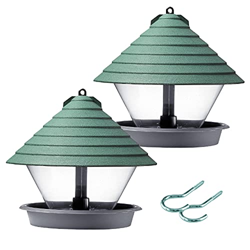 Vogelfutterhäuschen, Vogelhaus 2er Set in der Farbkombination GRÜN-GRAU mit Schraubhaken Cover