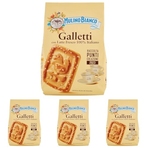 Mulino Bianco Biscotti Frollini Galletti con Latte Fresco 100% Italiano, 350g (Confezione da 4)