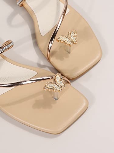 Gorglitter Women's Bling Rhinestone Butterfly Flat Sandals Open Toe Dress Shoes Apricot Cn37 #TOP5