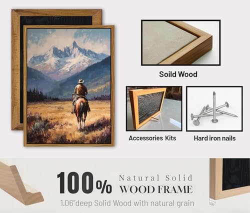 Image of Cowboy Wall Art Vintage Western Decor for Home Cowboy Horse Canvas 12x16 inch | Rustic Western Farmhouse Country Wall Decor Fall Western Mountains Landscape Prints for Living Room Bedroom Home Office Decor