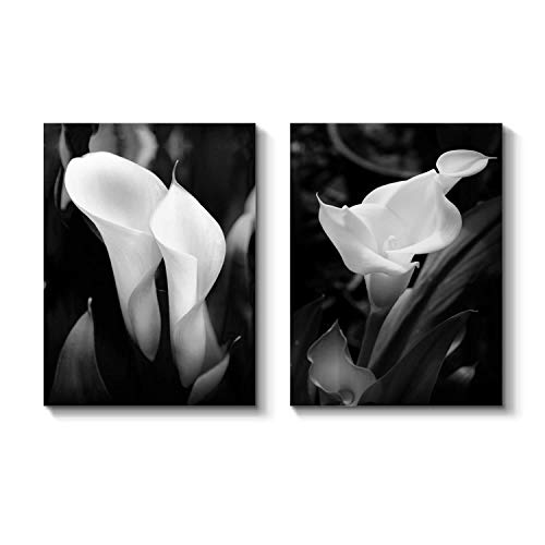 Calla Lily Canvas Wall Art: White Flower Artwork Painting Print on Wrapped Canvas for Living Room