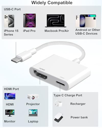 LIEZHUA USB C to HDMI Adapter for iPhone 16 15 to TV, 4K Sync Screen Connector Cable, Type C Digital AV Adapter for TV/Projector/Monitor, No Power Needed