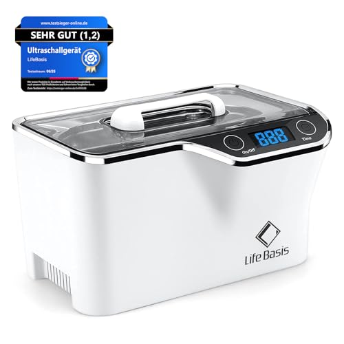 LifeBasis Appareil de nettoyage à ultrasons 600 ml - Nettoyeur numérique pour lunettes avec 5 modes et minuterie LED, appareil à ultrasons 50 W avec panier...