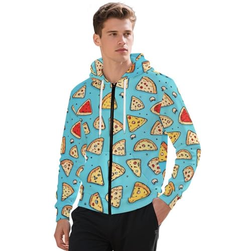 Pizza Slice Men's Hoodies with Zipper Lightweight Long Sleeve Casual Sweatshirts