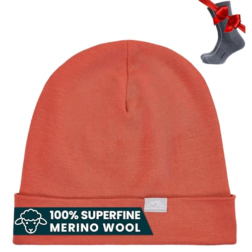 Image of Merino Wool Beanie for Women & Men - 100% Merino Skull Cap 17.5um - All Season Unisex Adult Hat & Socks for Running, Hiking