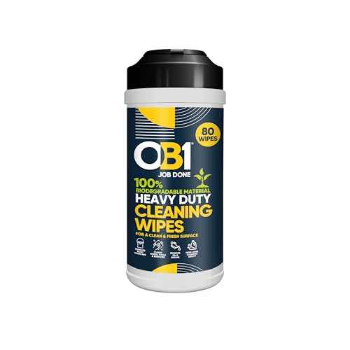 OB1 Heavy Duty Biodegradable Cleaning Wipes 80 Wipes for Hands Tools & Surfaces Removes Grease Grime Oil Paint & Adhesive