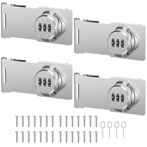 Image of 4 Packs Mechanical Password Rotary Hasp Locks, Cabinet Locks with Combination, Door Security Gate Locks for Small Doors, Cabinets, Barn Door, Bathroom, Outdoor, Closet, Fence