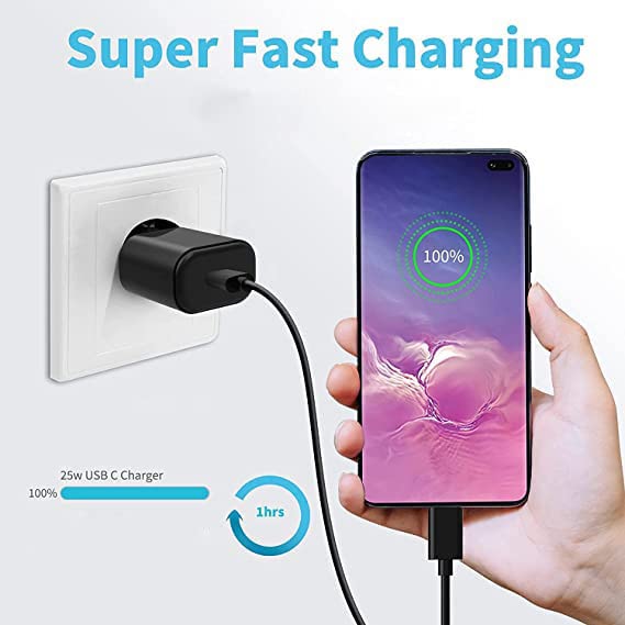 Image of RDG 25W Type-C Travel Adapter & USB C Cable Combo Mobile Charger Super Fast Charging Adaptor with PD Charging for Samsung Galaxy S24 Ultra S23 S22 S21 Fe S20 S20+ M14 5G M34 M54 M53 5G M33 - Black