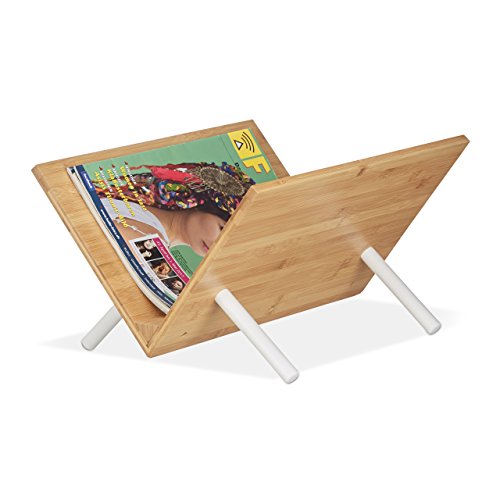 Relaxdays 10021549 Porte-Magazines en Bambou, 4 Pieds en Bois, Rectiligne, Design Moderne, Veinure Élégante, 22x33,5x37cm, Nature, HLP 22 x 33, 5 x 37 cm