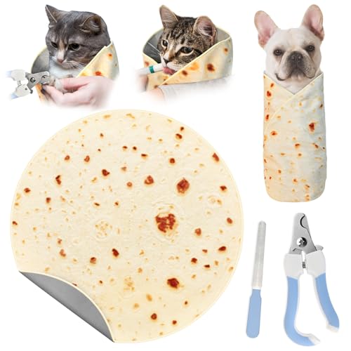 Image of 31.5 inch Large Cat Grooming Wrap for Cutting Nails, Self-Stick Dog Cat Burrito Wrap with Nail Clippers Kit, Soft Tortilla Blanket Pet Tool Gifts for Multifunctional Care Medicine Anti-Escape
