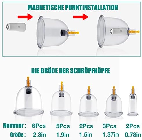 Cupping Therapy Chinese Suction Cup, 18 Pcs Suction Cups Set for Face and Body, Professional Anti Cellulite and Relax Muscles, with Acupressure Point Magnets (Storage Suitcase)