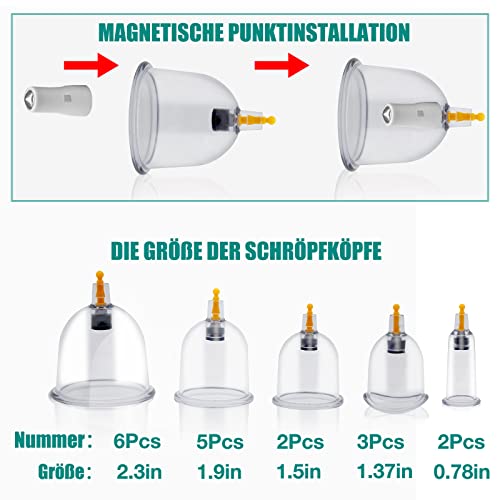 Cupping Therapy Chinese Suction Cup, 18 Pcs Suction Cups Set for Face and Body, Professional Anti Cellulite and Relax Muscles, with Acupressure Point Magnets (Storage Suitcase)